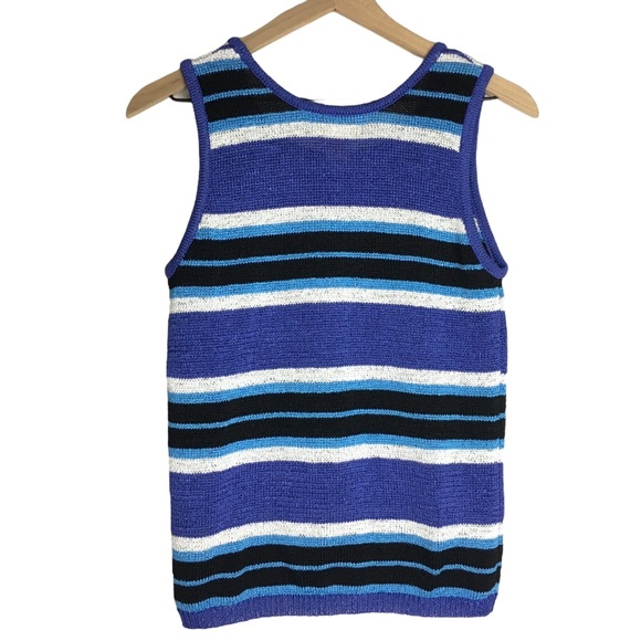 TALLY HO Vintage Sleeveless Knit Sweater Shell Top Stretchy Woven Striped Small - Picture 4 of 7